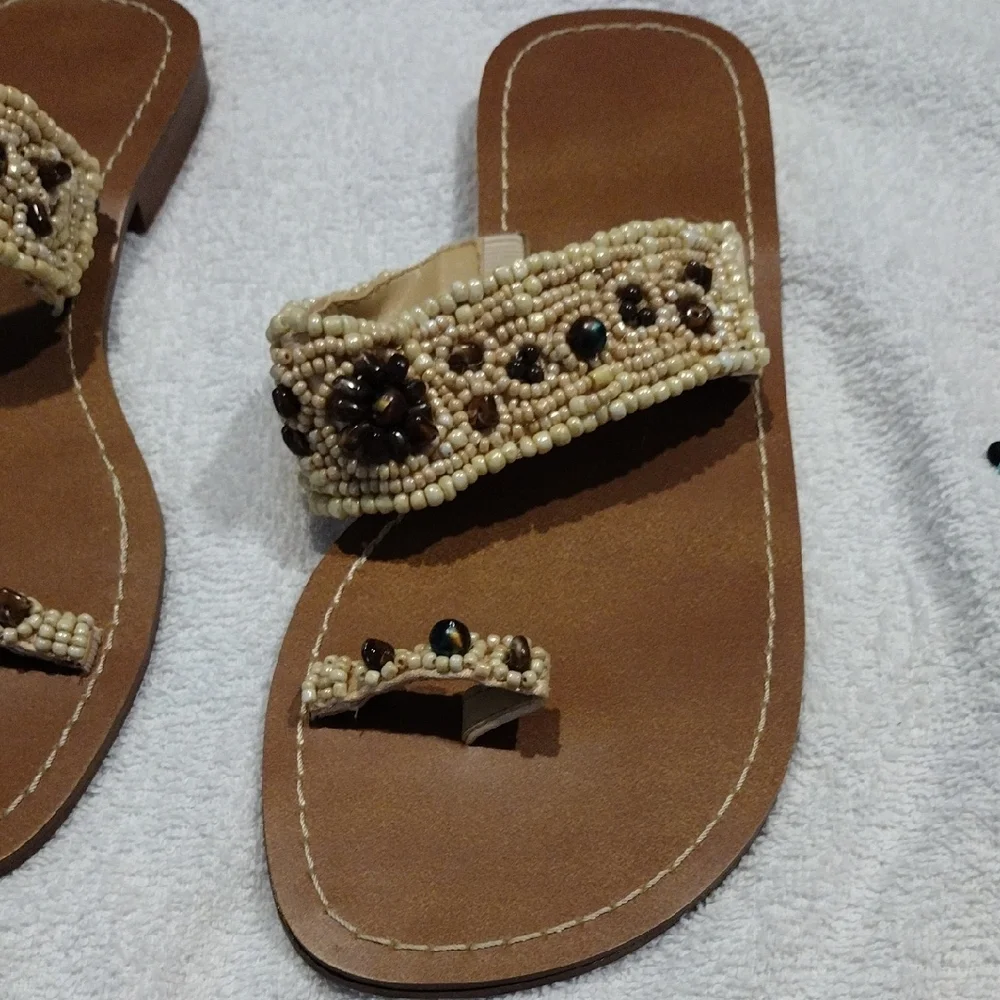 2 For 8 Dollars Sale Wood Beaded Tan Sandals - Picture 8 of 8